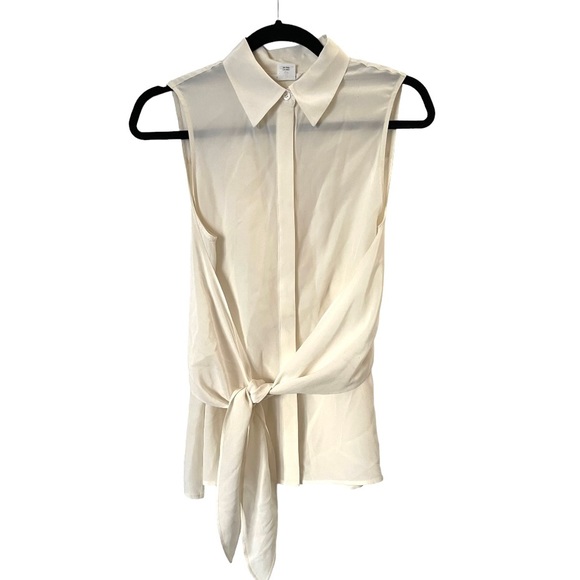 Club Monaco Terek Top Cream Ivory 100% Silk Sleeveless Tie Front‎ Blouse - Picture 2 of 11